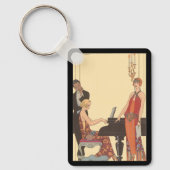 Vintage muziek, Art Deco pianist musicus zanger Sleutelhanger (Voorkant)