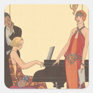 Vintage muziek, Art Deco pianist musicus zanger Vierkante Sticker