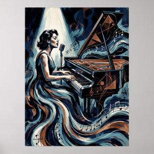 Vintage muziek Art Deco piano poster