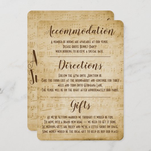Vintage muziek bijlage kaart (Voorkant / Achterkant)
