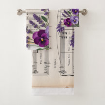 Vintage muziek en lavendel violieren bloemstuk