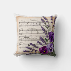 Vintage muziek en lavendel violieren bloemstuk kussen