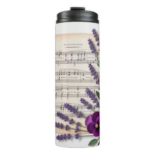 Vintage muziek en lavendel violieren bloemstuk thermosbeker