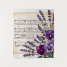 Vintage muziek en lavendel violieren bloemstuk