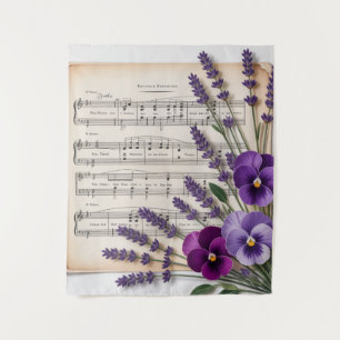 Vintage muziek en lavendel violieren bloemstuk wandkleed