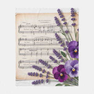 Vintage muziek en lavendel viooltjes bloemstuk fleece deken