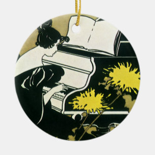 Vintage muziek, juffrouw Traumerei speelt piano, R Keramisch Ornament