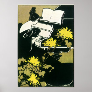Vintage muziek, juffrouw Traumerei speelt piano, R Poster