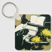 Vintage muziek, juffrouw Traumerei speelt piano, R Sleutelhanger (Voorkant)