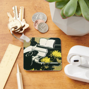 Vintage muziek, juffrouw Traumerei speelt piano, R Sleutelhanger