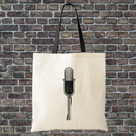 Vintage muziek, ouderwetse retro microfoon tote bag
