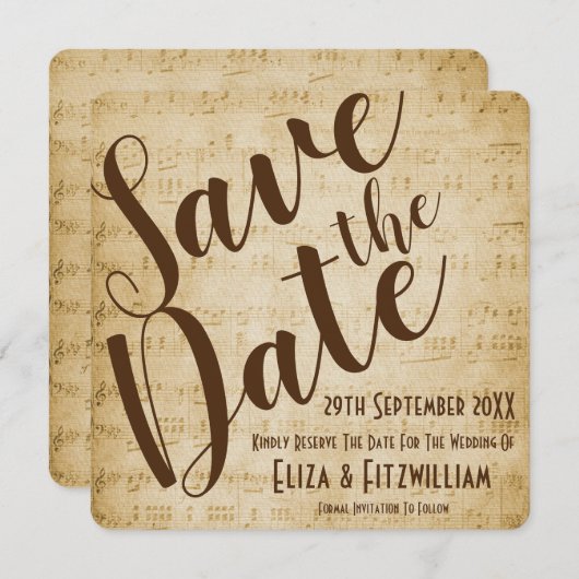 Vintage Muziek Save The Date Kaart (Voorkant / Achterkant)