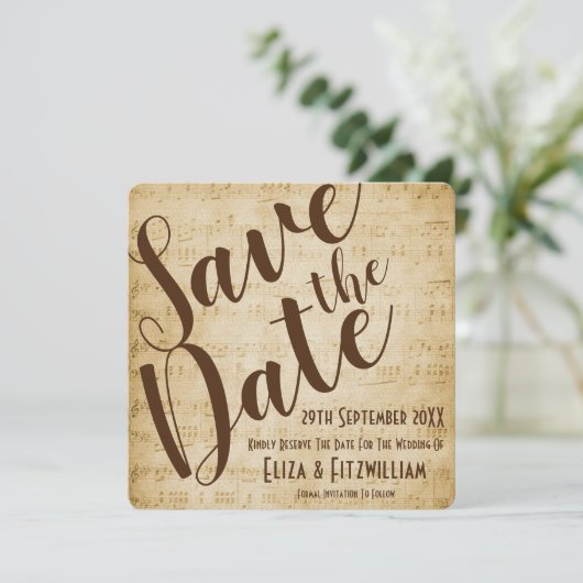 Vintage Muziek Save The Date Kaart (Staand voorkant)