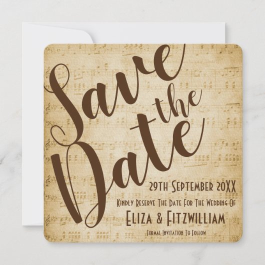 Vintage Muziek Save The Date Kaart (Voorkant)