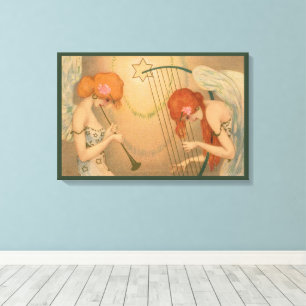 Vintage muziek Victoriaanse engel musici fluit har Canvas Afdruk