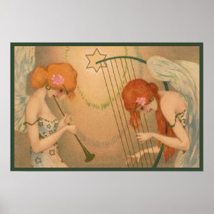 Vintage muziek Victoriaanse engel musici fluit har Poster