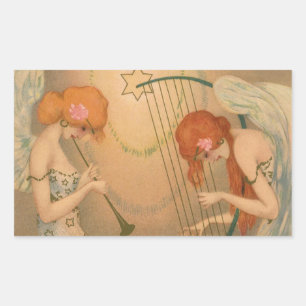 Vintage muziek Victoriaanse engel musici fluit har Rechthoekige Sticker