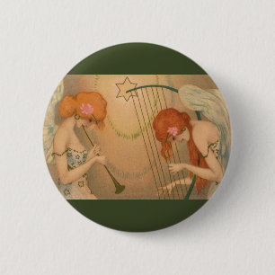 Vintage muziek Victoriaanse engel musici fluit har Ronde Button 5,7 Cm