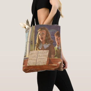 Vintage Muziekleraar die studenten leert zingen Tote Bag
