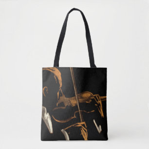 Vintage muzikant, violist die vioolmuziek speelt tote bag