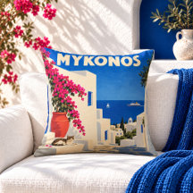 Vintage Mykonos Griekenland Reisposter Worpkussen
