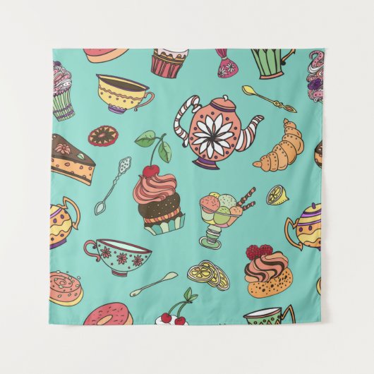 vintage naadloos patroon met taarten wandkleed (Voorkant)