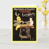 Vintage naaimachine groeten kaart (Gele Bloem)