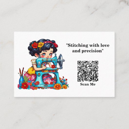 Vintage naaimachine meisje bloemen verandering visitekaartje (Achterkant)
