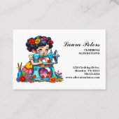 Vintage naaimachine meisje bloemen verandering visitekaartje (Voorkant)