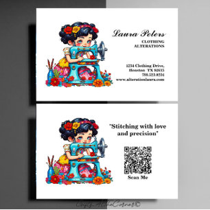 Vintage naaimachine meisje bloemen verandering visitekaartje