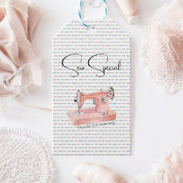 Vintage naaimachine pastelsteek Baby shower Cadeaulabel