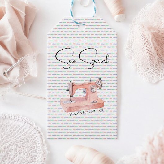 Vintage naaimachine pastelsteek Baby shower Cadeaulabel