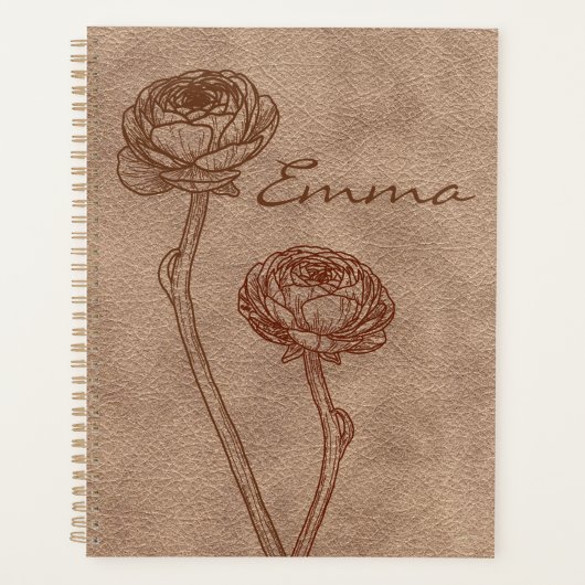 Vintage namaak leer minimalistisch gepersonaliseer planner (Voorkant)