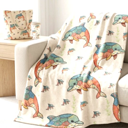 Vintage namaak quiltpatchwork dolfijn ontwerp fleece deken