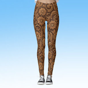 Vintage namaakleer met gedecoreerde look bloemen leggings
