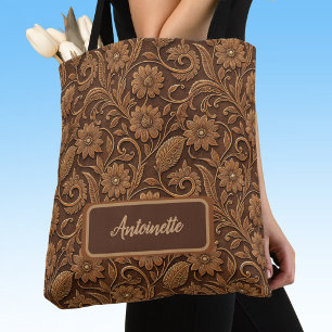 Vintage namaakleer met gedecoreerde look bloemen tote bag