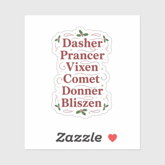 Vintage Namenlijst Rendieren Dasher Dancer Kerstmi Sticker (Vel)