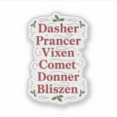 Vintage Namenlijst Rendieren Dasher Dancer Kerstmi Sticker (Voorkant)