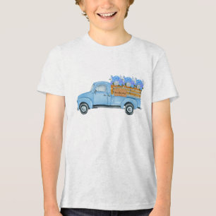 Vintage Nantucket Aquarel Blauwe Truck & Hortensia Tri-Blend Shirt