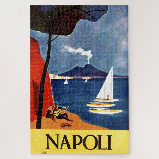 Vintage Napoli Travel Love Romance Illustraton Art Legpuzzel (Verticaal)