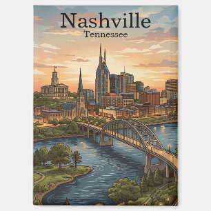 Vintage Nashville Tennessee Reis Skyline Kunst Magneet