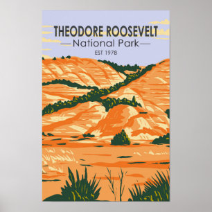 Vintage Nationaal Park Theodore Roosevelt Poster