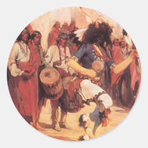 Vintage Native Americans Buffalo Dancer van Cassid Ronde Sticker