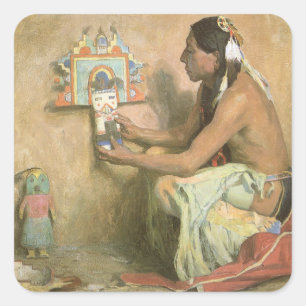 Vintage Native Americans, Hopi Katchina door Couse Vierkante Sticker