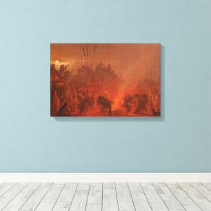Vintage Native Amerikanen, Buffeldans door Wimar Canvas Afdruk