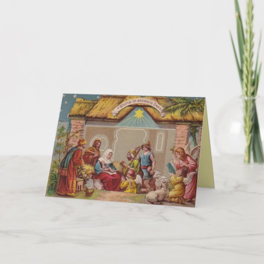 Vintage Nativity Scene Christmas Greeting Card Kaart (Voorkant)