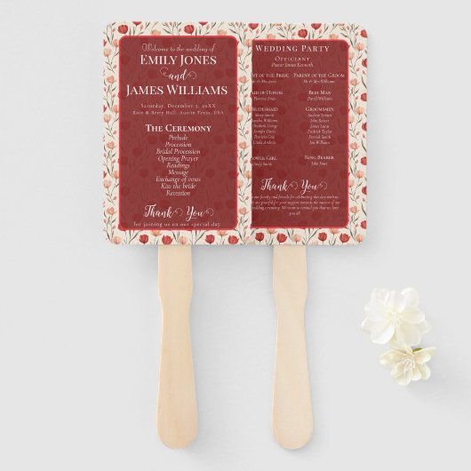 Vintage Nature Tulip Flower Spring Wedding Program Handwaaier (Voorkant en achterkant)