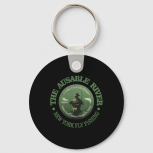Vintage Natuur Ausable Rivier Vliegvissen Kamperen Sleutelhanger