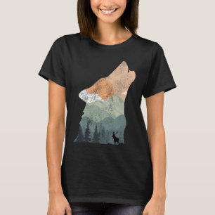 vintage natuur ontwerp met silhouet van wolf t-shirt