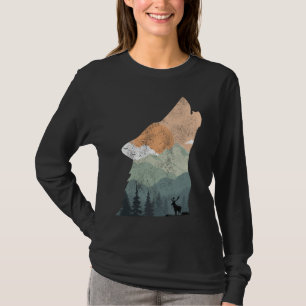 vintage natuurontwerp met silhouet van wolf t-shirt